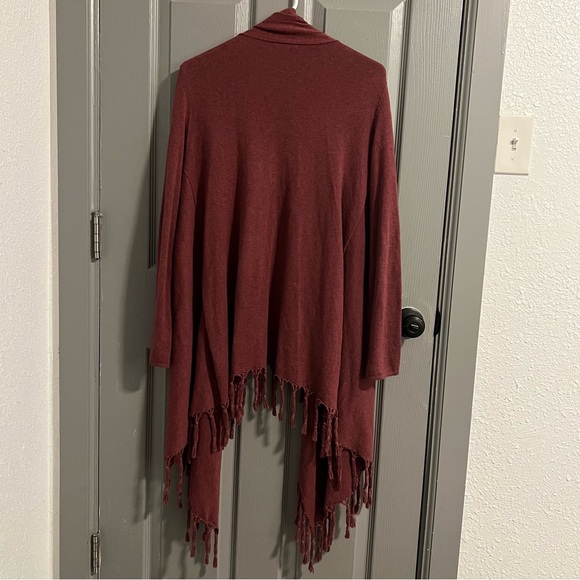 Garnet Hill Maroon Fringe Cardigan - Picture 3 of 5